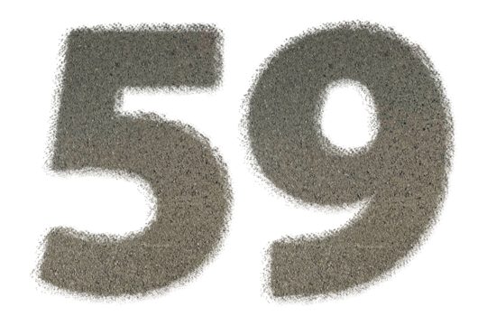 The shape of the number 59 is made of sand isolated on transparent background. Suitable for birthday, anniversary and Memorial Day templates