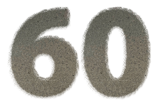 The shape of the number 60 is made of sand isolated on transparent background. Suitable for birthday, anniversary and Memorial Day templates