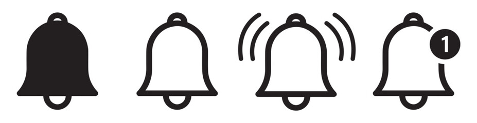 Notification bell icon. Alarm symbol. Incoming inbox message. Ringing bells. 