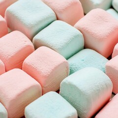 Close-up of tasty colorful marshmallows in hues of pink and blue