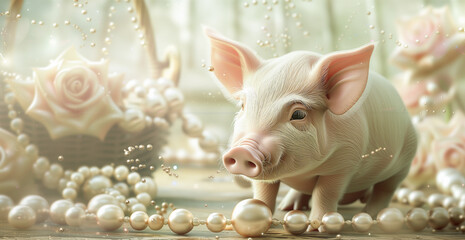 豚に真珠　ことわざイメージ - obrazy, fototapety, plakaty