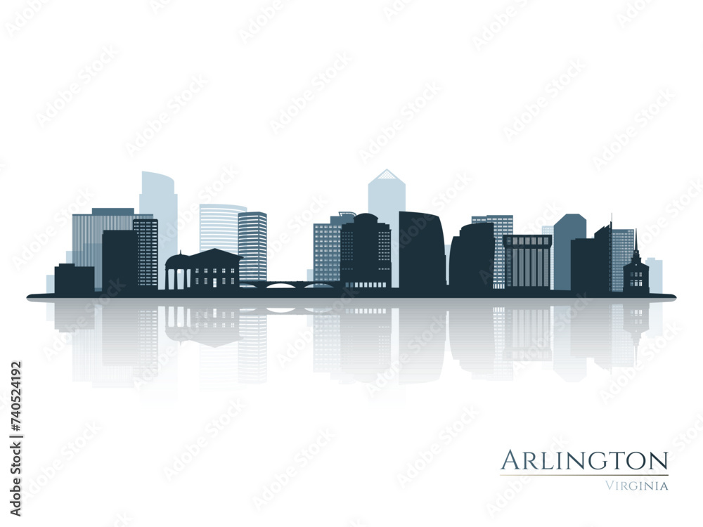 Wall mural arlington skyline silhouette with reflection. landscape arlington, virginia. vector illustration.