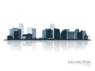 Arlington skyline silhouette with reflection. Landscape Arlington, Virginia. Vector illustration.
