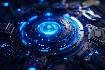 chip board with blue lights for technology background