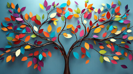 Illustration showcasing a colorful tree with colorful leaves.