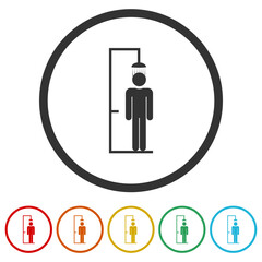 Man taking a shower icon. Set icons in color circle buttons