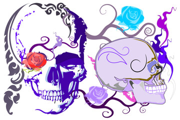 skull art and rose decoration line Thai design