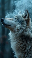 Swirling smoke coalescing into a wolf head or muzzle