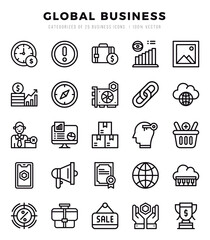 Fototapeta premium Global Business Icons Pack Lineal Style. Vector illustration.