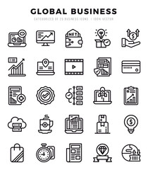 Set of simple Lineal Global Business Icons. Lineal art icons pack.