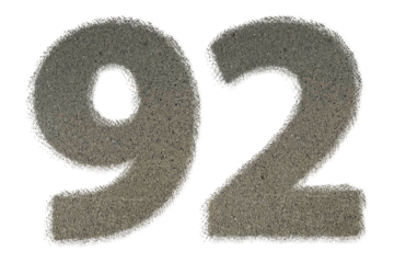 The shape of the number 92 is made of sand isolated on transparent background. Suitable for birthday, anniversary and Memorial Day templates