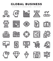 Collection of Global Business 25 Lineal Icons Pack.