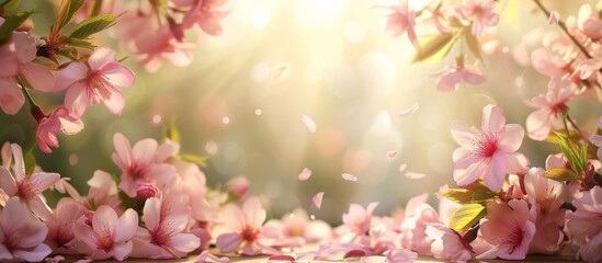 Beautiful pink cherry blossoms blooming spring wallpaper background for tranquil home decor