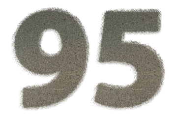 The shape of the number 95 is made of sand isolated on transparent background. Suitable for birthday, anniversary and Memorial Day templates