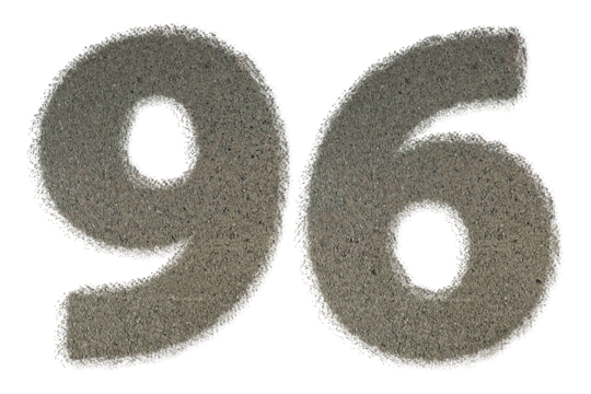 The shape of the number 96 is made of sand isolated on transparent background. Suitable for birthday, anniversary and Memorial Day templates