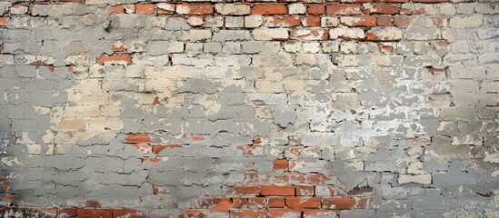 A rustic and textured cracked concrete vintage brick wall background, creating an authentic industrial vibe, with peeling paint.