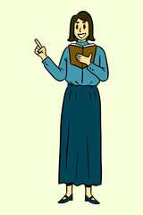 Female Teacher Reading a Book Vector Illustration