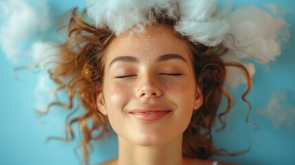 smiling make up idol with a cloud of thoughts above her head - obrazy, fototapety, plakaty