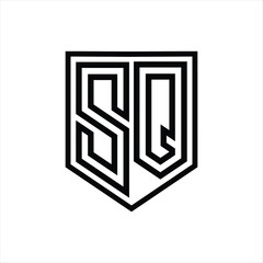 SQ Letter Logo monogram shield geometric line inside shield isolated style design