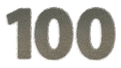 The shape of the number 100 is made of sand isolated on transparent background. Suitable for birthday, anniversary and Memorial Day templates