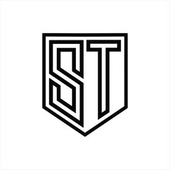 ST Letter Logo monogram shield geometric line inside shield isolated style design