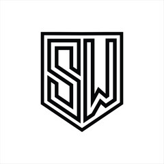 SW Letter Logo monogram shield geometric line inside shield isolated style design