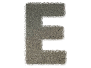 Letter E shape made of sand, isolated on PNG transparent background, suitable for template design