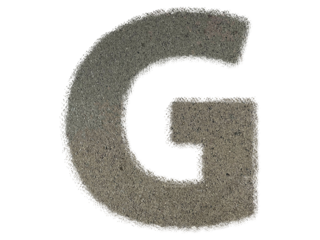 Letter G shape made of sand, isolated on PNG transparent background, suitable for template design