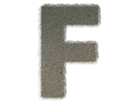 Letter F shape made of sand, isolated on PNG transparent background, suitable for template design
