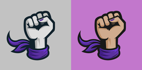 Female Raised Fist with Purple Kerchief Scarf Cloth vector illustration
