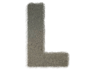 Letter L shape made of sand, isolated on PNG transparent background, suitable for template design