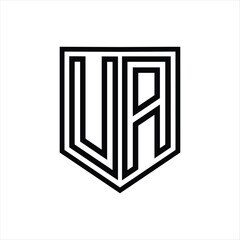 UA Letter Logo monogram shield geometric line inside shield isolated style design