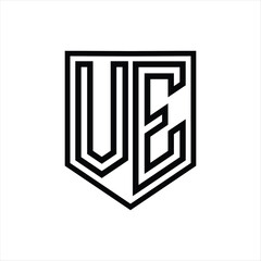VE Letter Logo monogram shield geometric line inside shield isolated style design