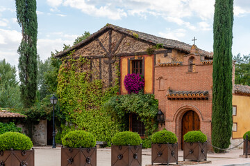 Facade of a farmhouse with vines