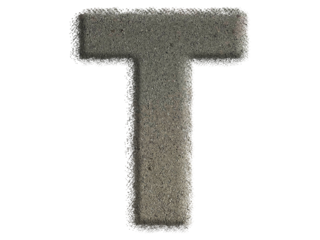 Letter T shape made of sand, isolated on PNG transparent background, suitable for template design