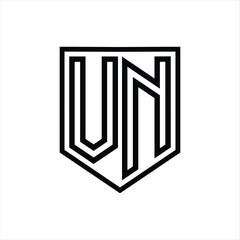 VN Letter Logo monogram shield geometric line inside shield isolated style design