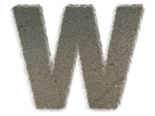Letter W shape made of sand, isolated on PNG transparent background, suitable for template design