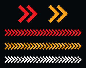 Set of red and yellow arrow signs, abstract arrow, chevron. Arrow Design, Striped direction, vector illustration