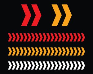 Set of red and yellow arrow signs, abstract arrow, chevron. Arrow Design, Striped direction, vector illustration