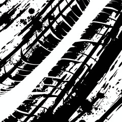 Vector tire marks texture with grunge effect, splashes. Black monochrome tread prints Generative Ai