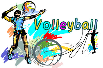  volleyball art sport and brush strokes style .and hand hit balls.