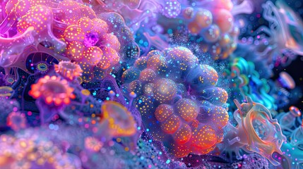 Obraz premium merging neon cells, organism, hyperdetailed