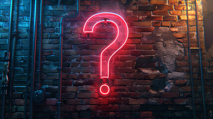 Neon sign on a brick wall in the shape of a question mark, generative ai - obrazy, fototapety, plakaty