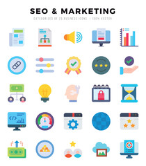 SEO & MARKETING web icons in Flat style.