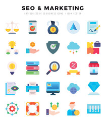 SEO & MARKETING icons set. Collection of simple Flat web icons.