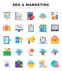 SEO & MARKETING Icons bundle. Flat style Icons. Vector illustration.