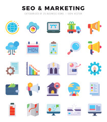 Collection of SEO & MARKETING 25 Flat Icons Pack.