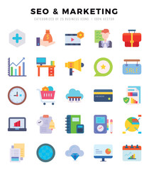 Set of 25 SEO & MARKETING Flat Icons Pack.