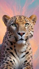Naklejka premium Fantasy Illustration of a wild animal leopard. Digital art style wallpaper background in pastel colors.