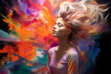 Obraz na płótnie Canvas Art painting of female model with colorful brush strokes